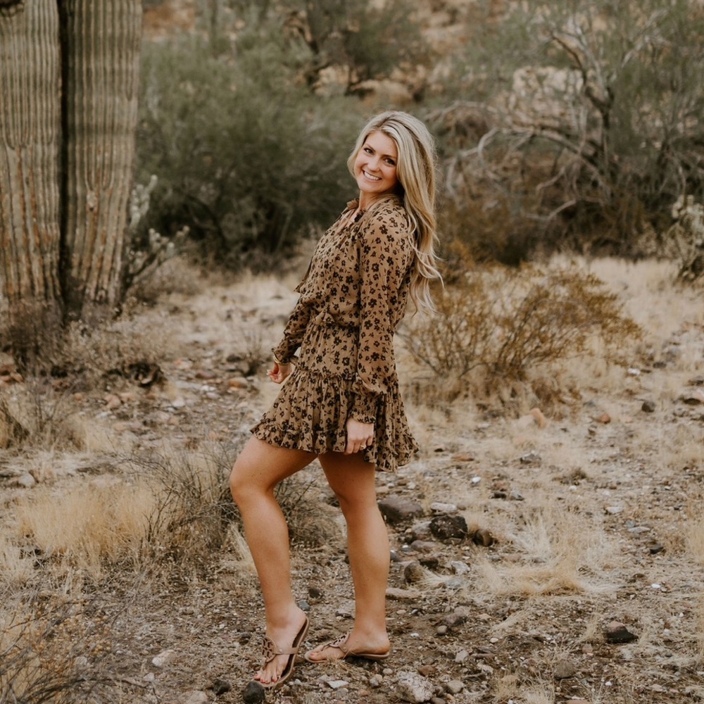 Skylar + Madison // brown smocked mini dress